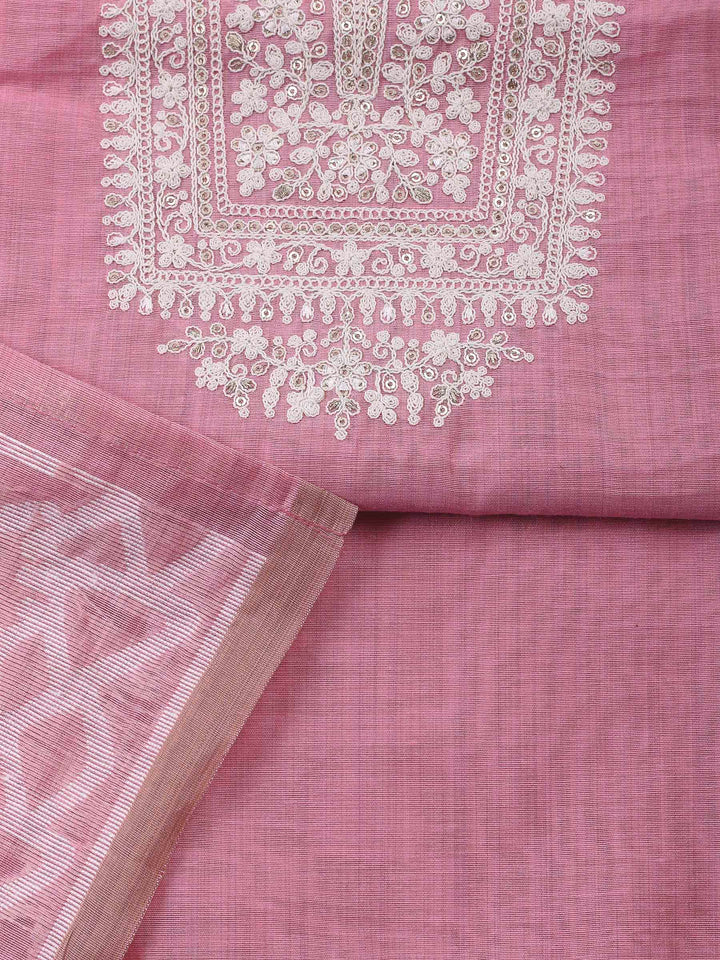 Pink Embroidery Chanderi Unstitched Dress Material