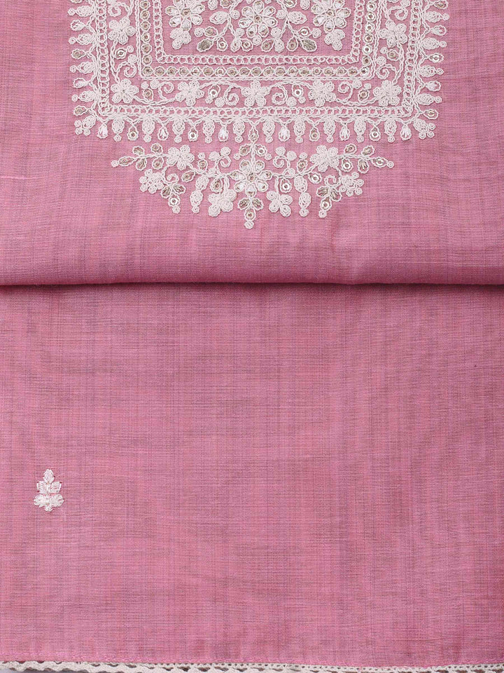 Pink Embroidery Chanderi Unstitched Dress Material