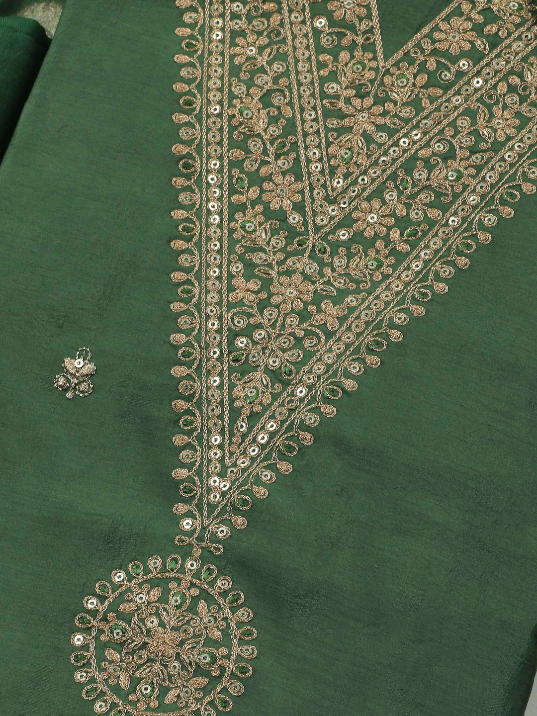 Green Embroidery Chanderi Unstitched Dress Material