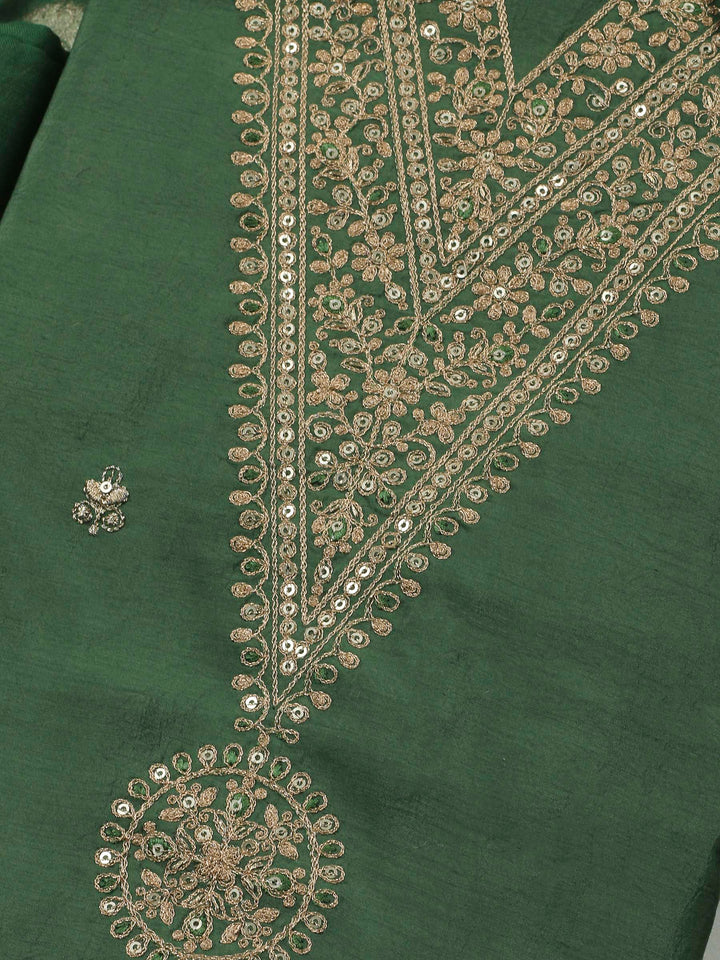 Green Embroidery Chanderi Unstitched Dress Material