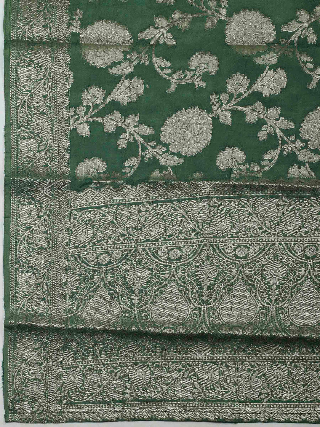 Green Embroidery Chanderi Unstitched Dress Material