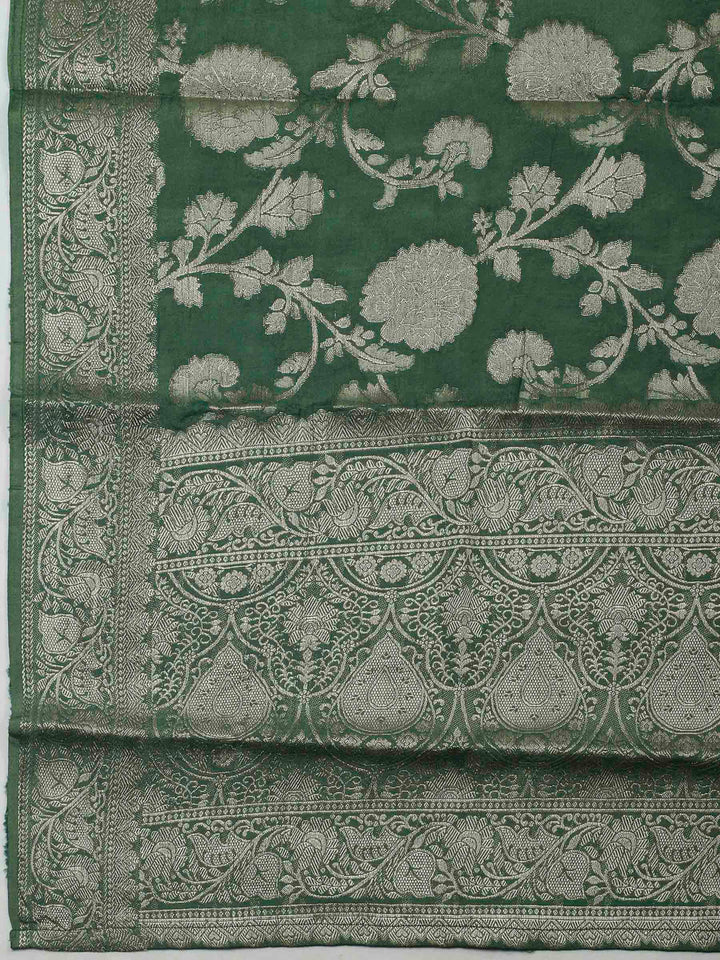 Green Embroidery Chanderi Unstitched Dress Material