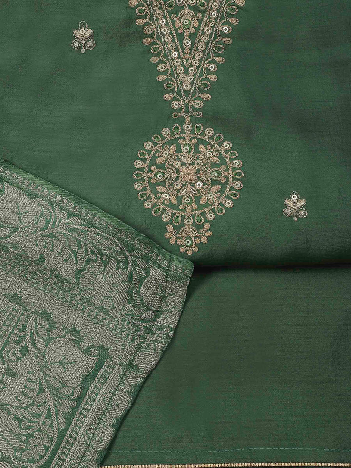 Green Embroidery Chanderi Unstitched Dress Material