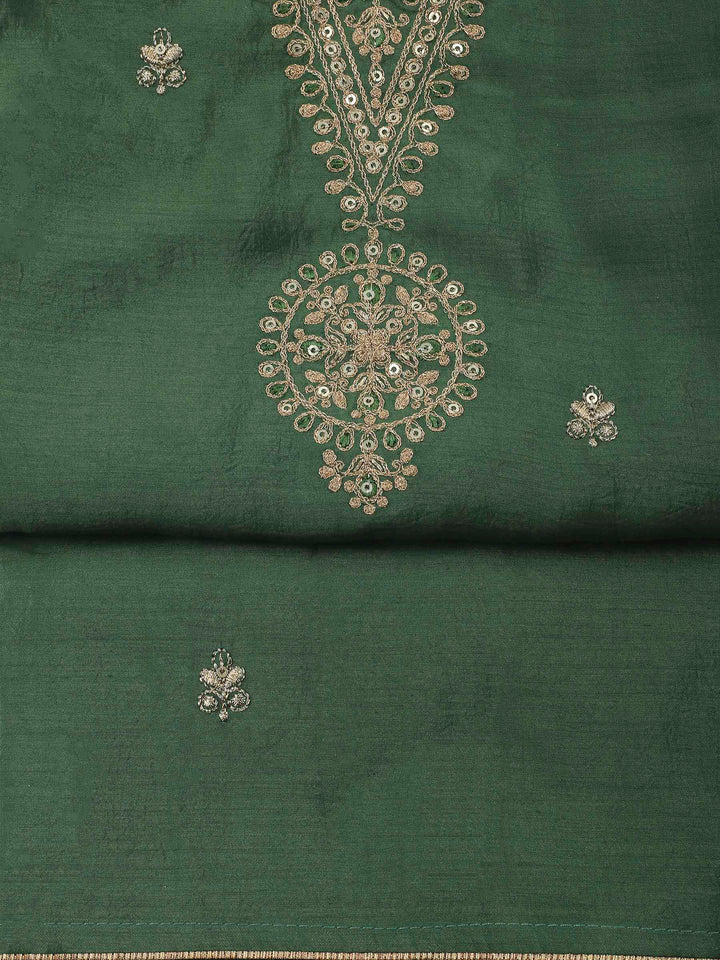 Green Embroidery Chanderi Unstitched Dress Material
