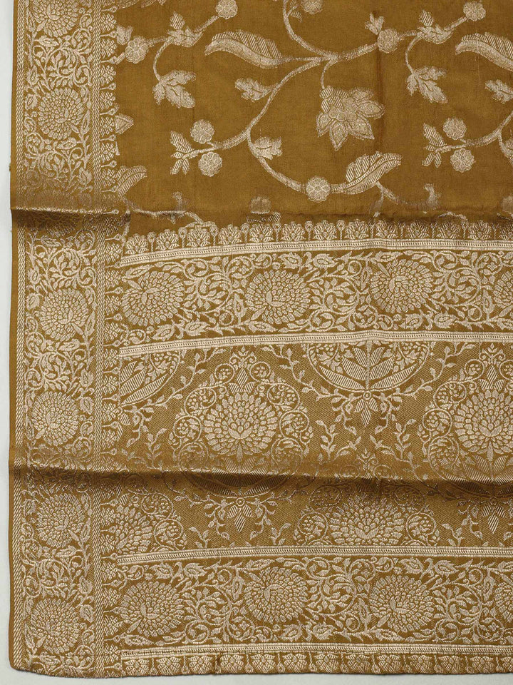 Mustard Embroidery Chanderi Unstitched Dress Material