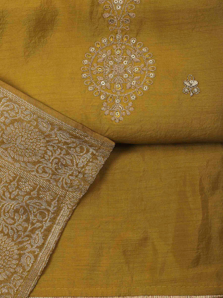 Mustard Embroidery Chanderi Unstitched Dress Material