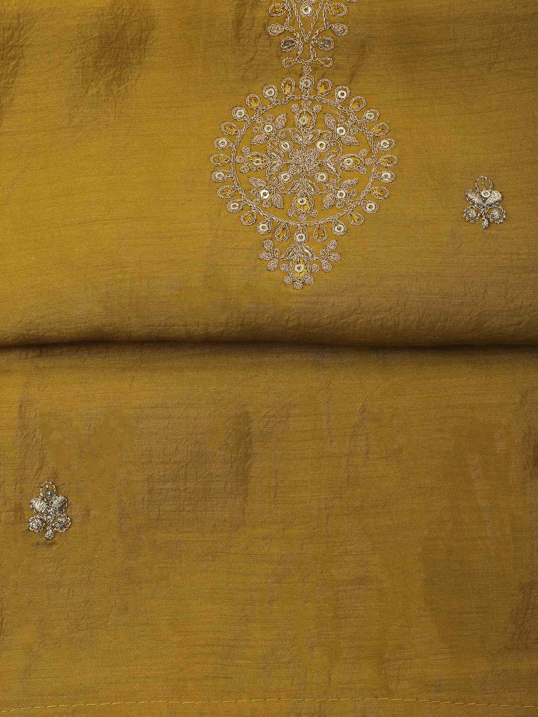 Mustard Embroidery Chanderi Unstitched Dress Material