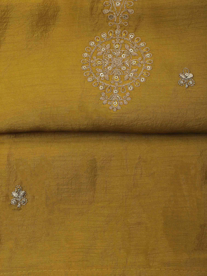 Mustard Embroidery Chanderi Unstitched Dress Material