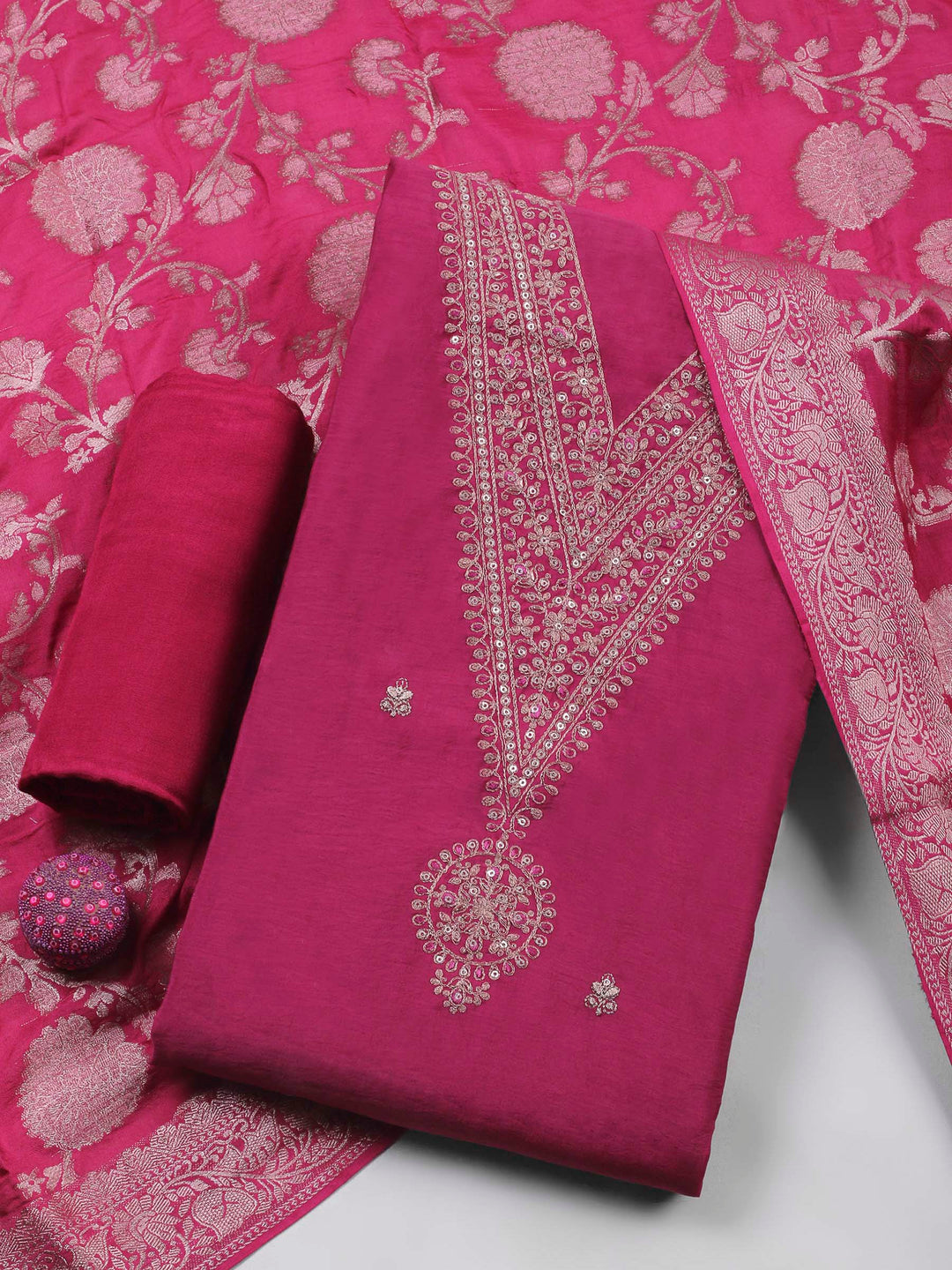 Rani Embroidery Chanderi Unstitched Dress Material