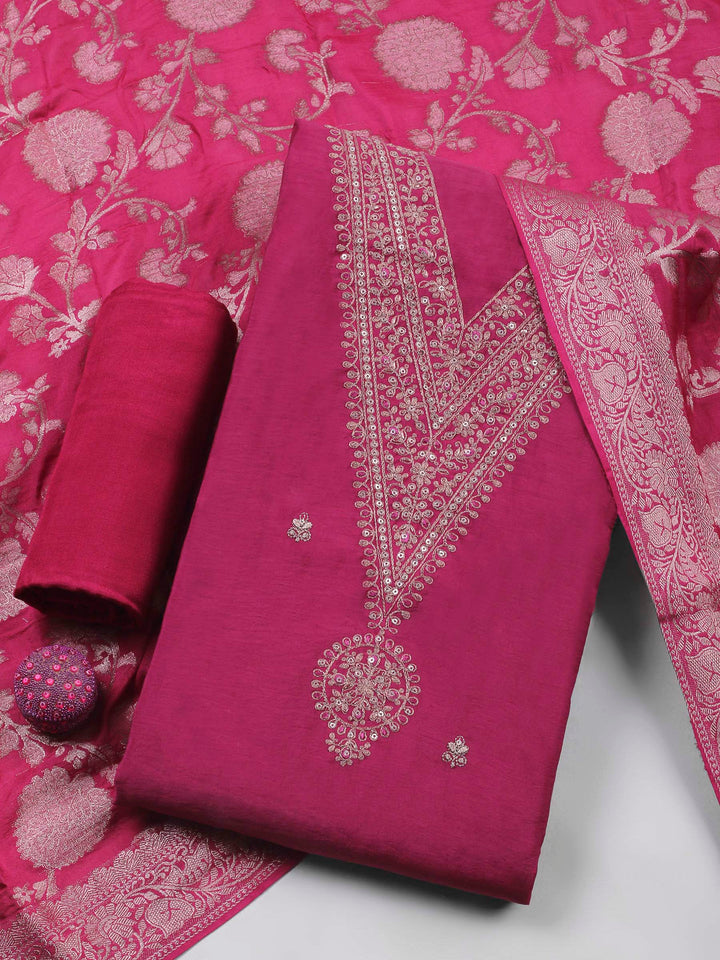 Rani Embroidery Chanderi Unstitched Dress Material