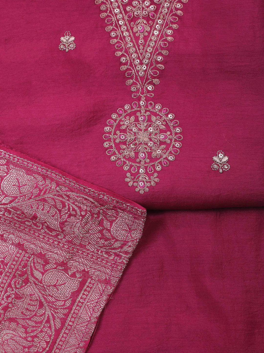 Rani Embroidery Chanderi Unstitched Dress Material