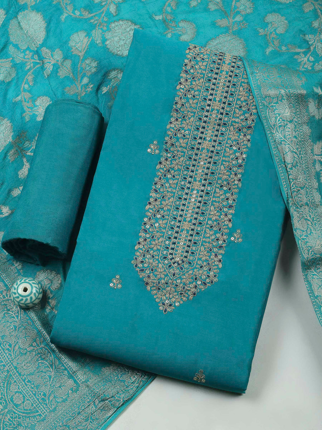 Firozee Embroidery Chanderi Unstitched Dress Material