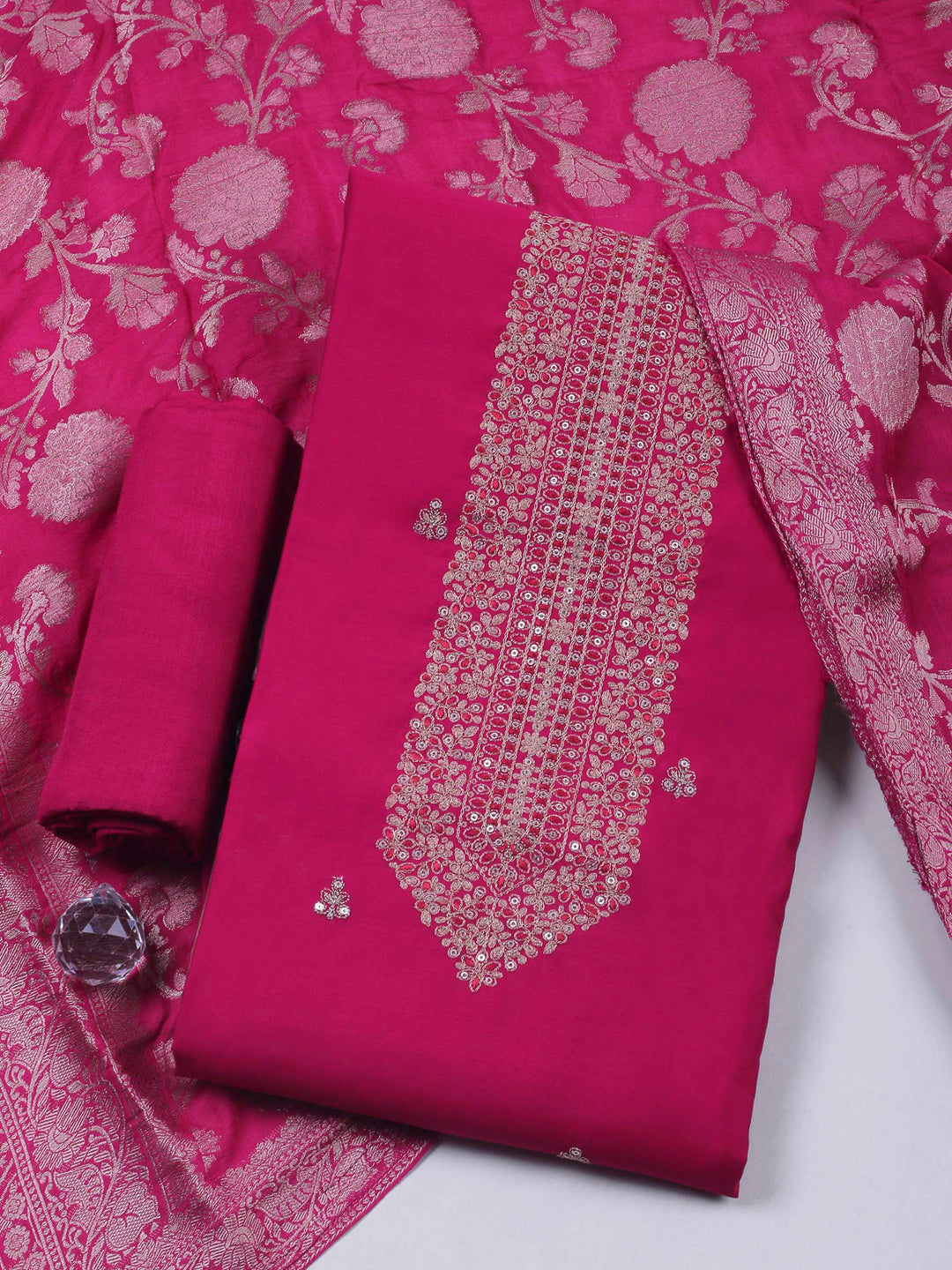 Rani Embroidery Chanderi Unstitched Dress Material