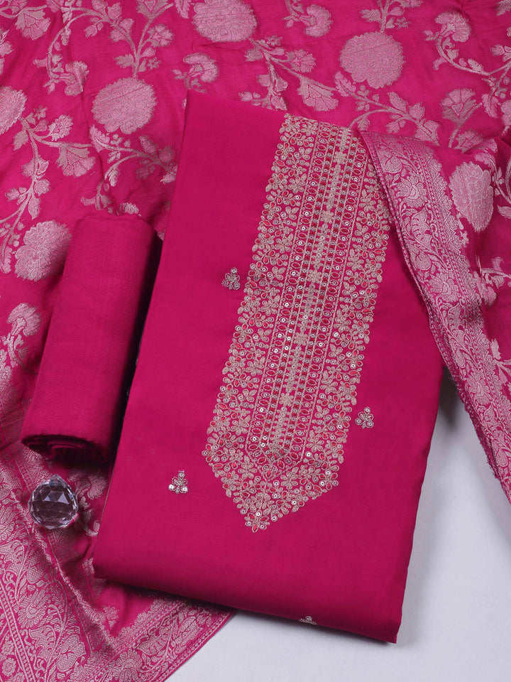 Rani Embroidery Chanderi Unstitched Dress Material