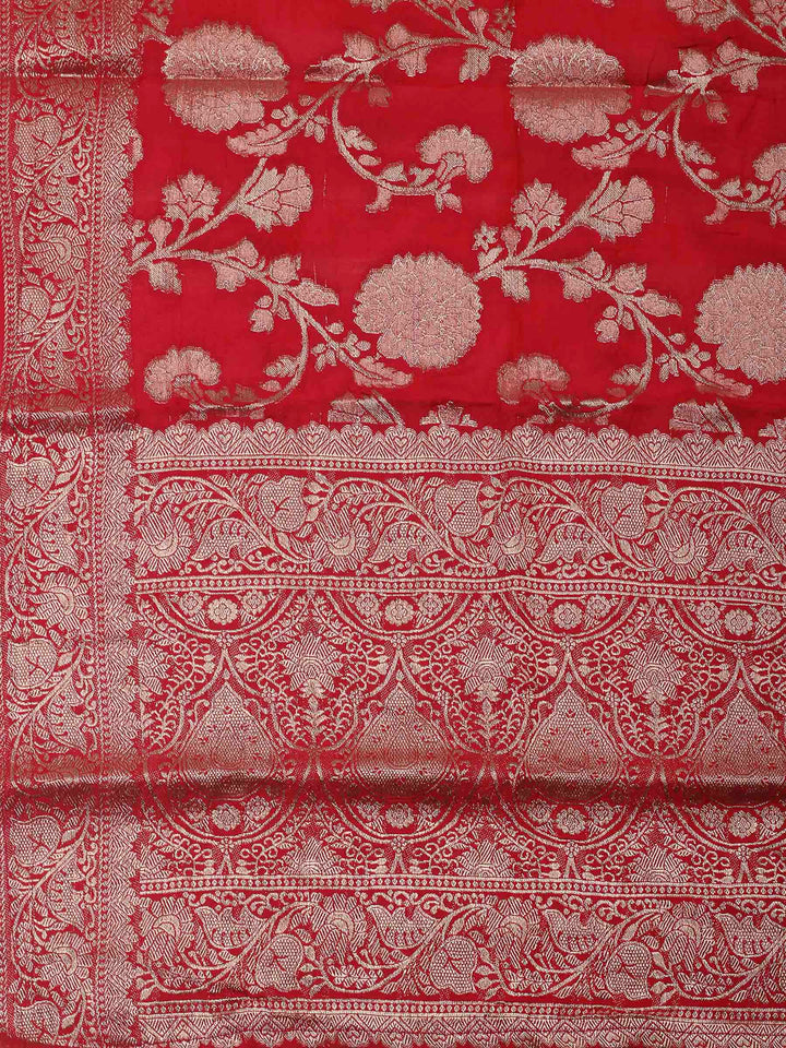 Red Embroidery Chanderi Unstitched Dress Material