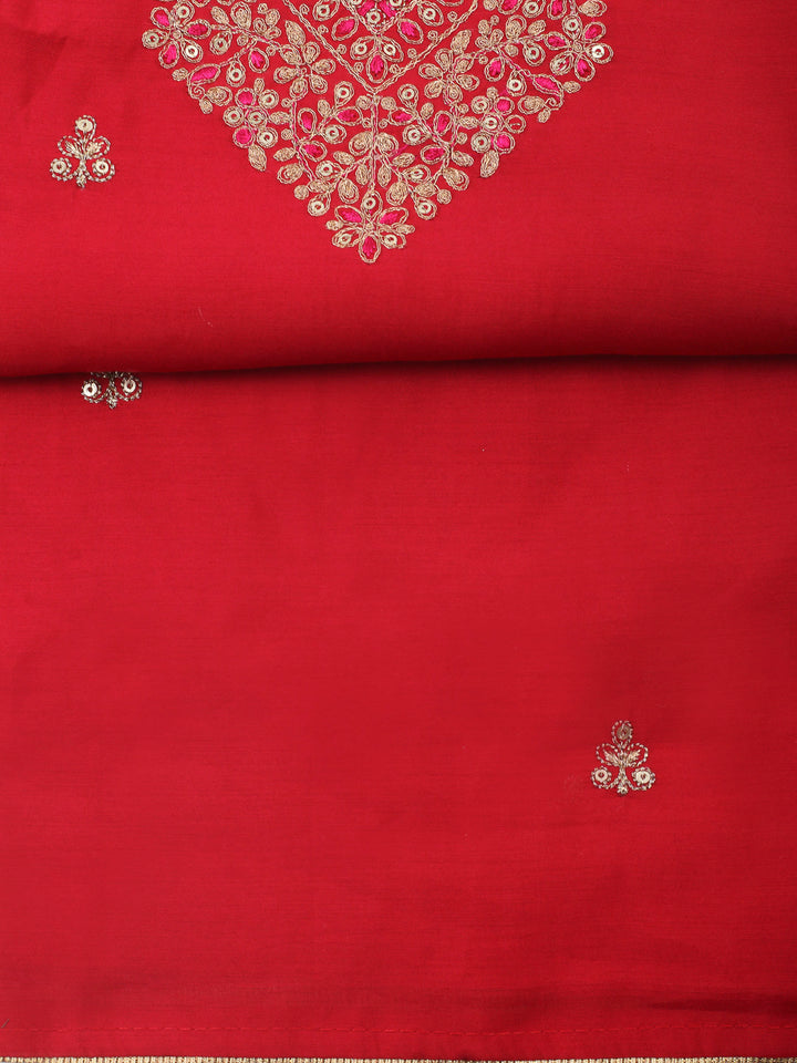 Red Embroidery Chanderi Unstitched Dress Material