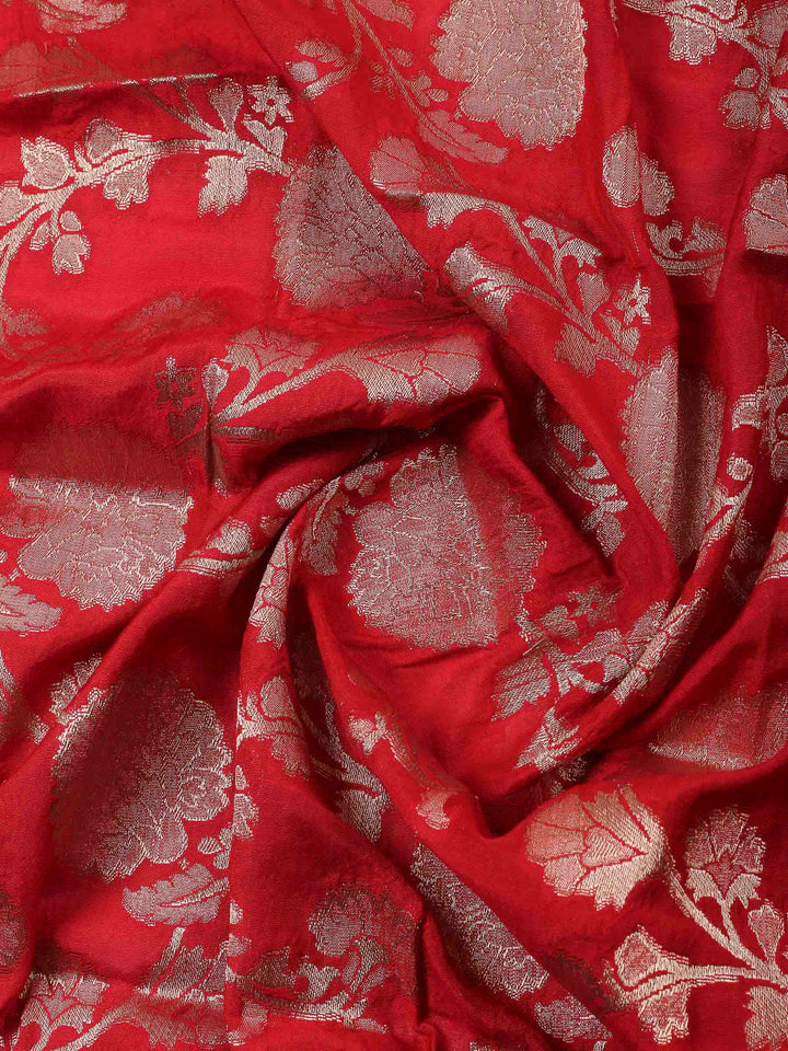Red Embroidery Chanderi Unstitched Dress Material