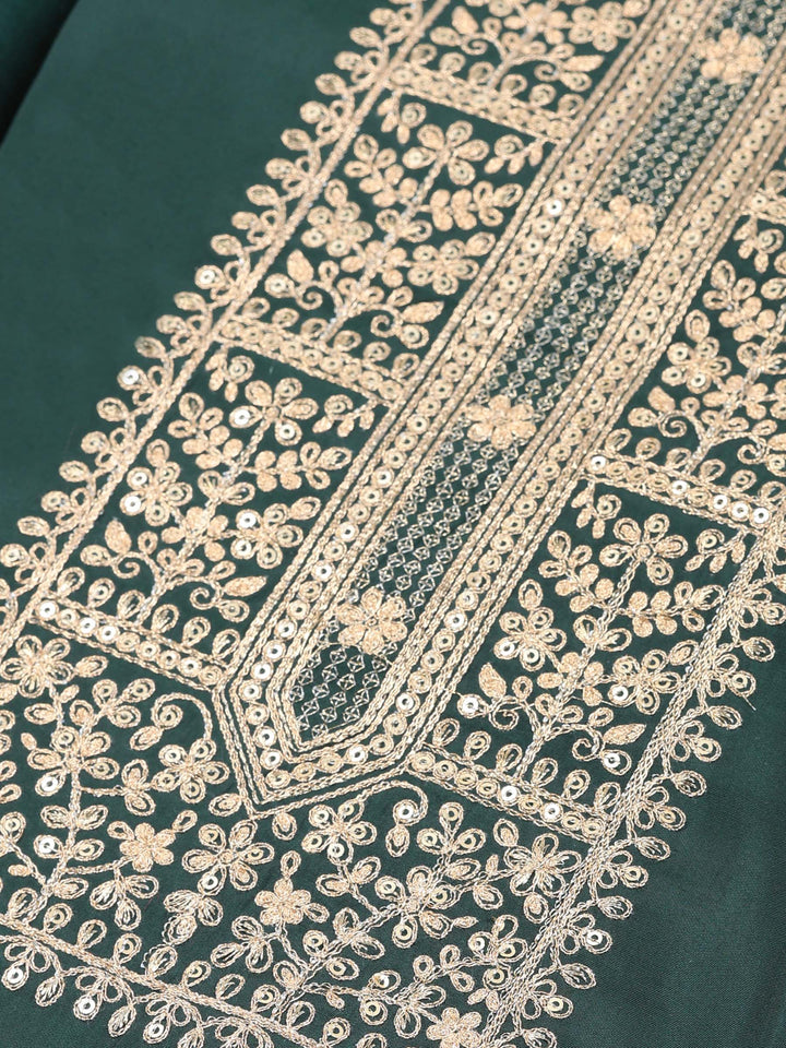 Bottle Green Chanderi Embroidered Unstitched Dress Material