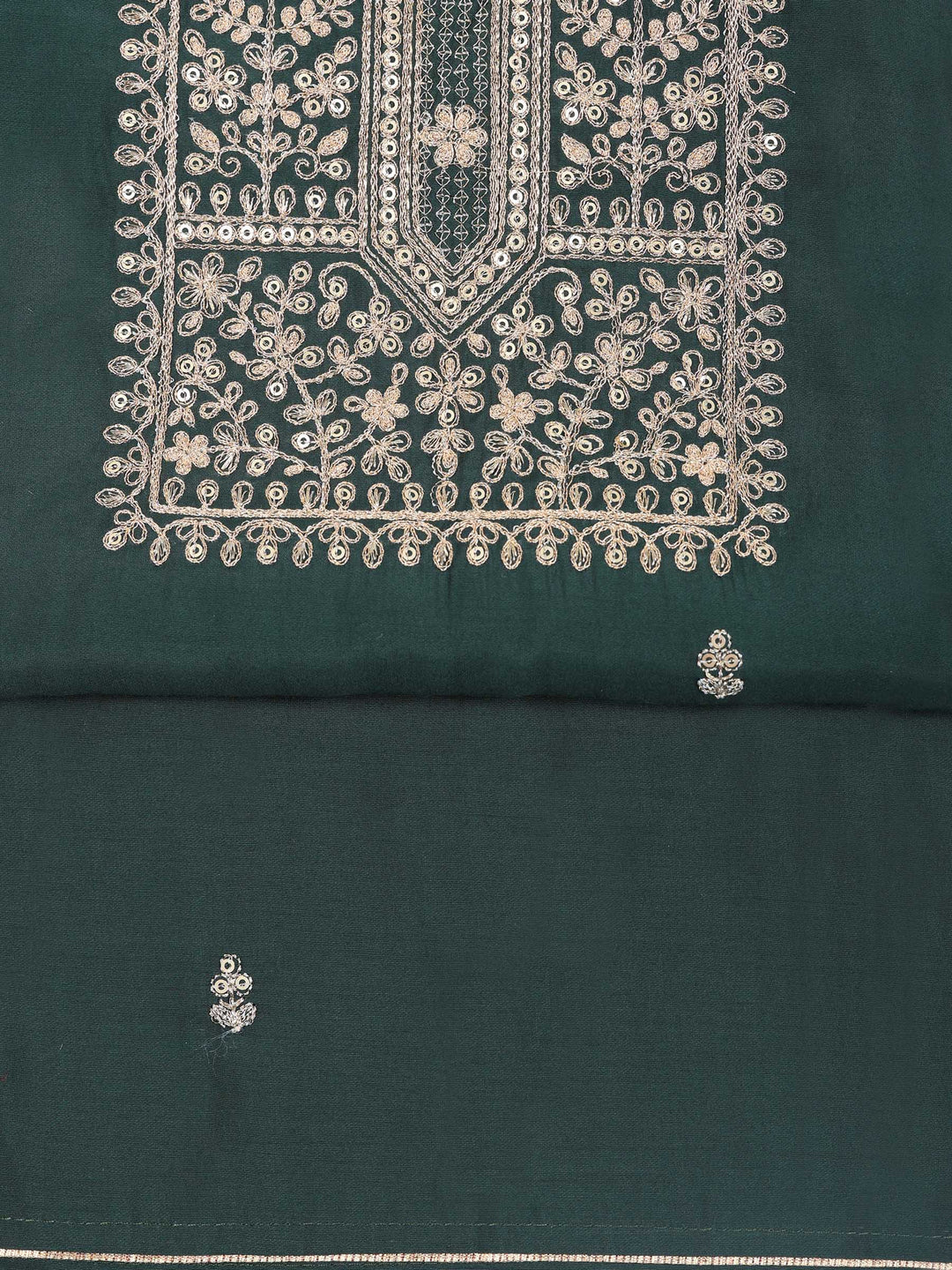 Bottle Green Chanderi Embroidered Unstitched Dress Material