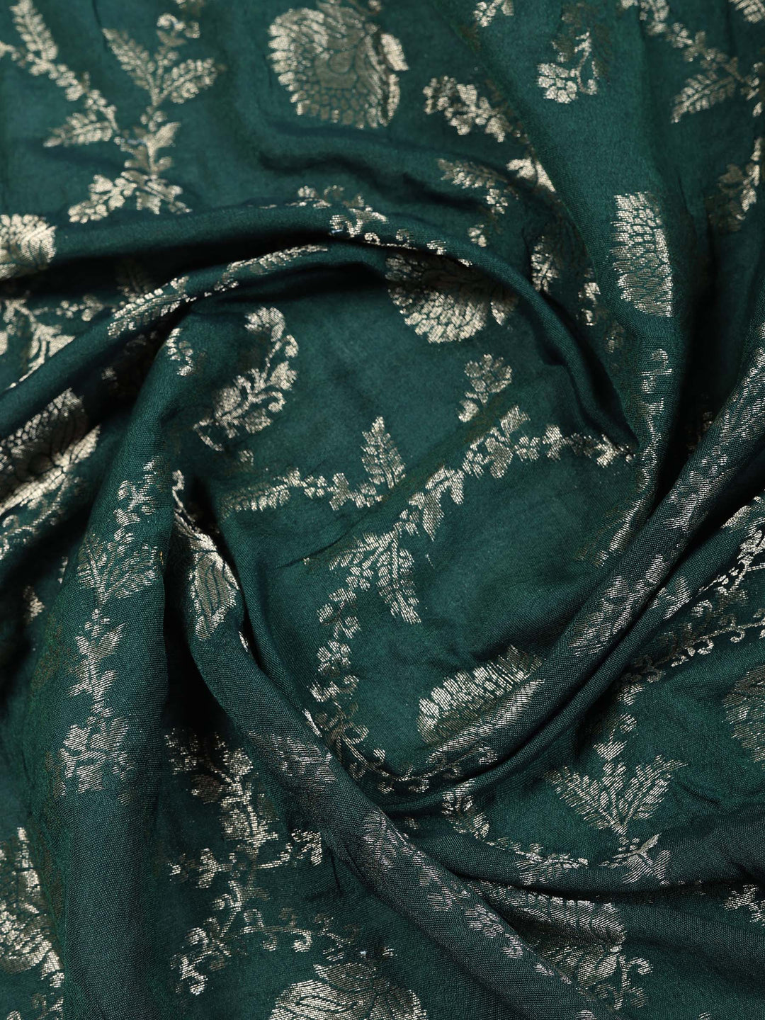 Bottle Green Chanderi Embroidered Unstitched Dress Material