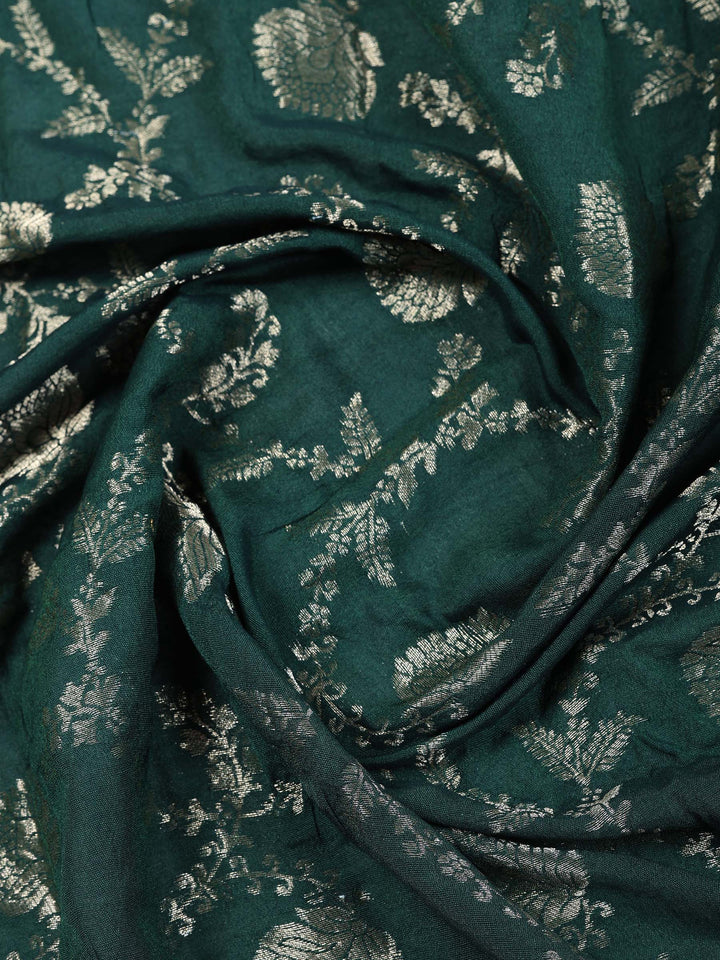 Bottle Green Chanderi Embroidered Unstitched Dress Material