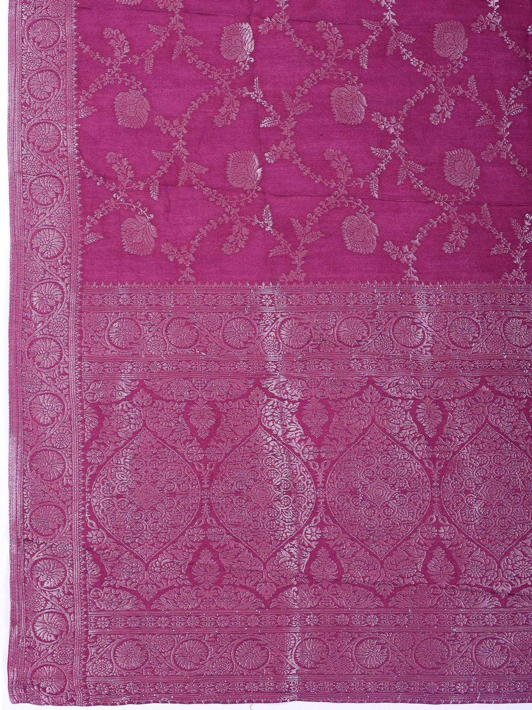 Magenta Chanderi Embroidered Unstitched Dress Material