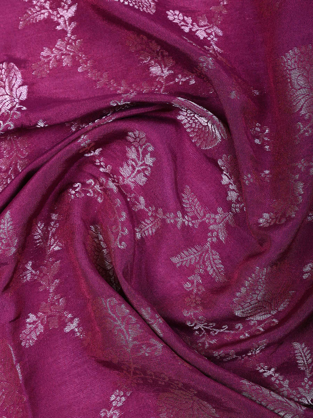Magenta Chanderi Embroidered Unstitched Dress Material