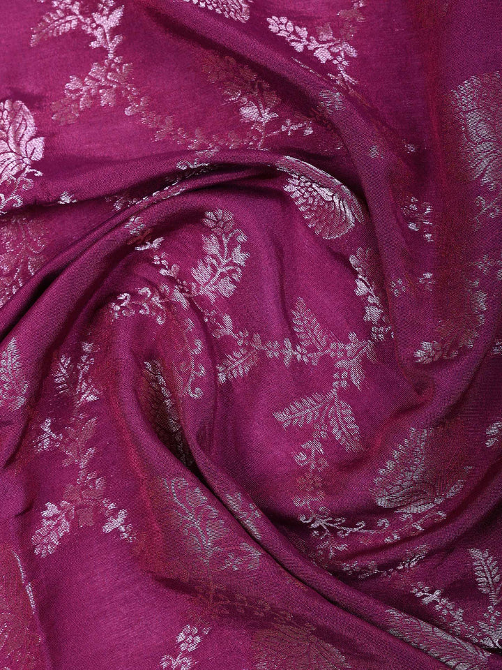 Magenta Chanderi Embroidered Unstitched Dress Material