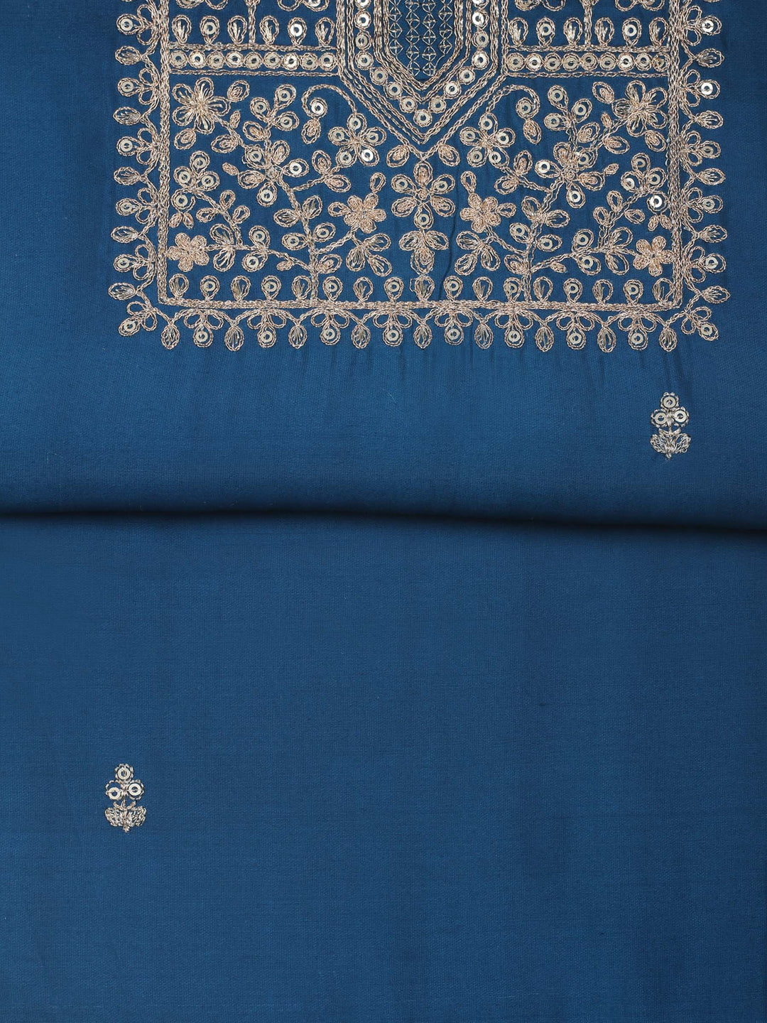 Teal Blue Chanderi Embroidered Unstitched Dress Material