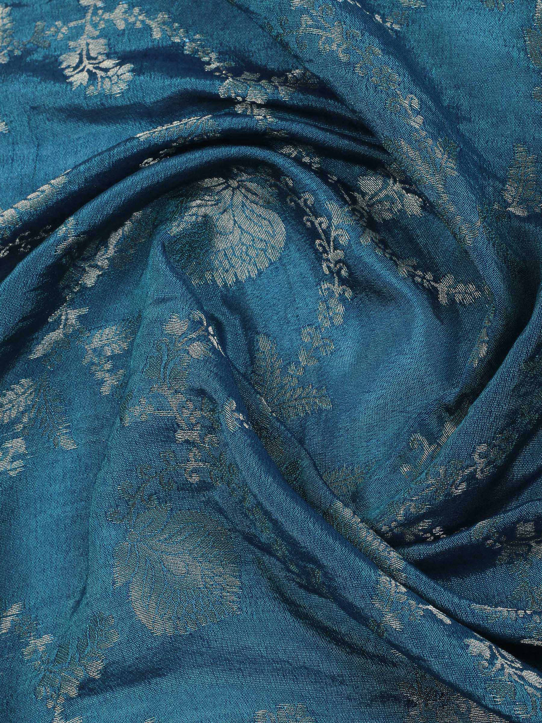 Teal Blue Chanderi Embroidered Unstitched Dress Material