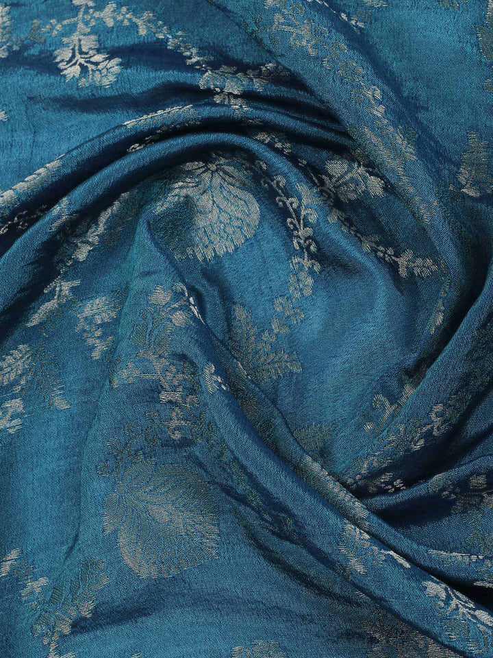 Teal Blue Chanderi Embroidered Unstitched Dress Material