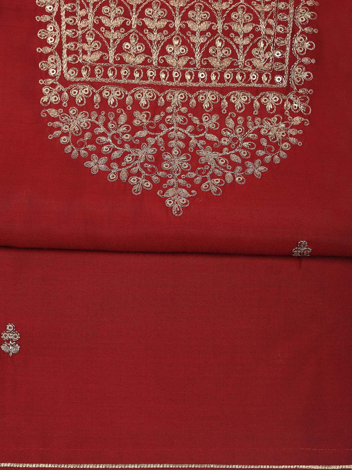 Maroon Chanderi Embroidered Unstitched Dress Material