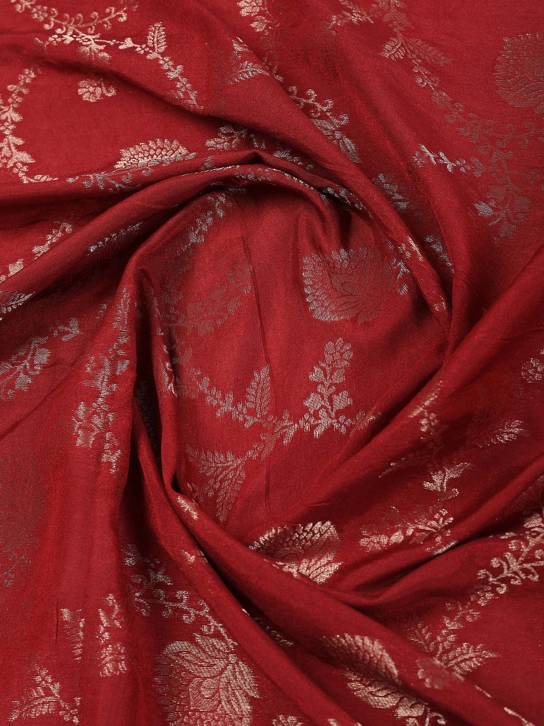 Maroon Chanderi Embroidered Unstitched Dress Material