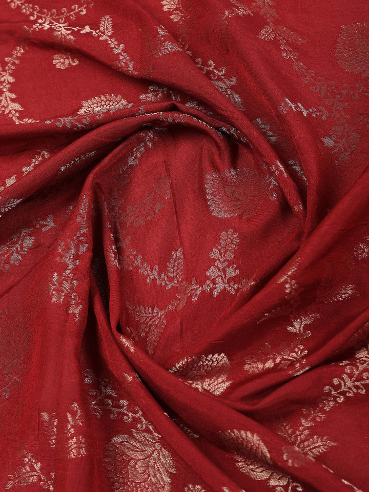 Maroon Chanderi Embroidered Unstitched Dress Material