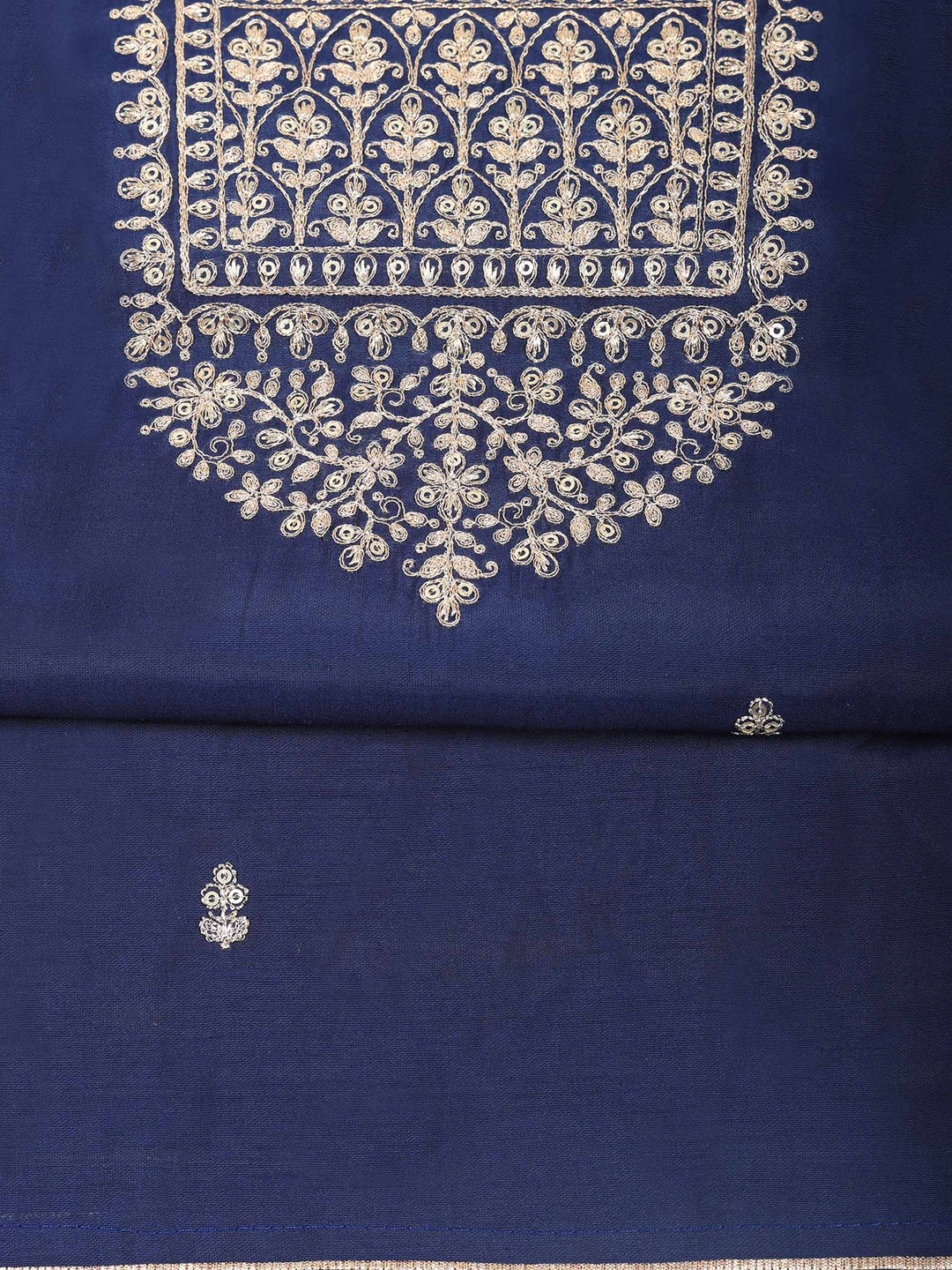 Navy Blue Chanderi Embroidered Unstitched Dress Material