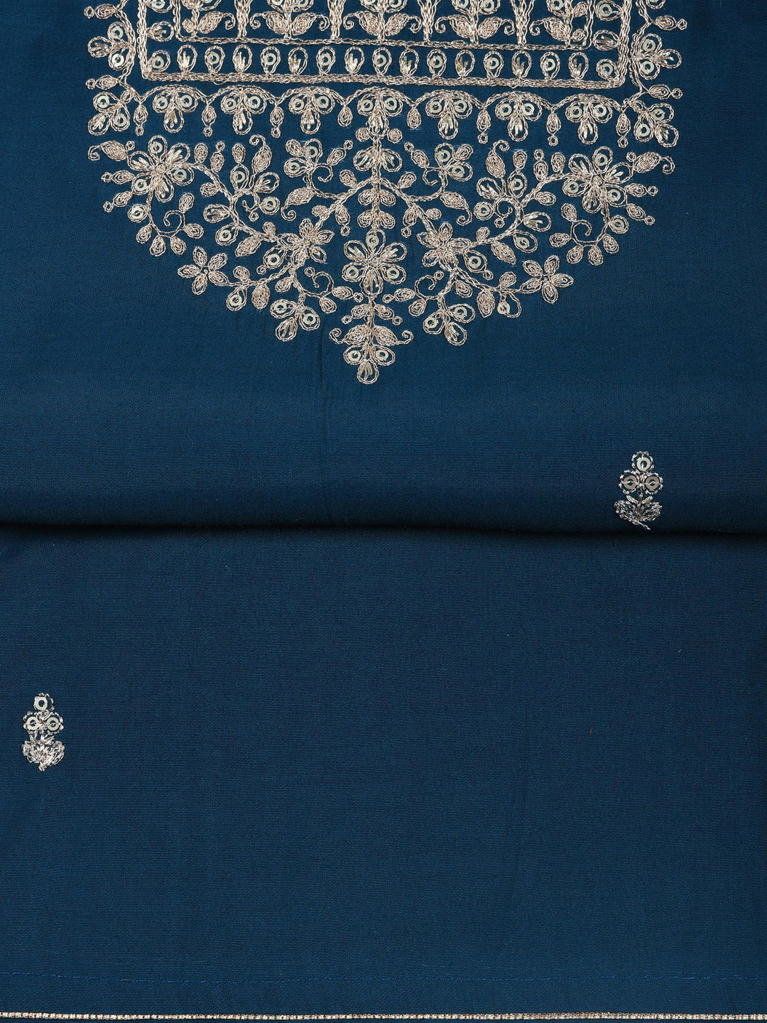 Teal Blue Chanderi Embroidered Unstitched Dress Material