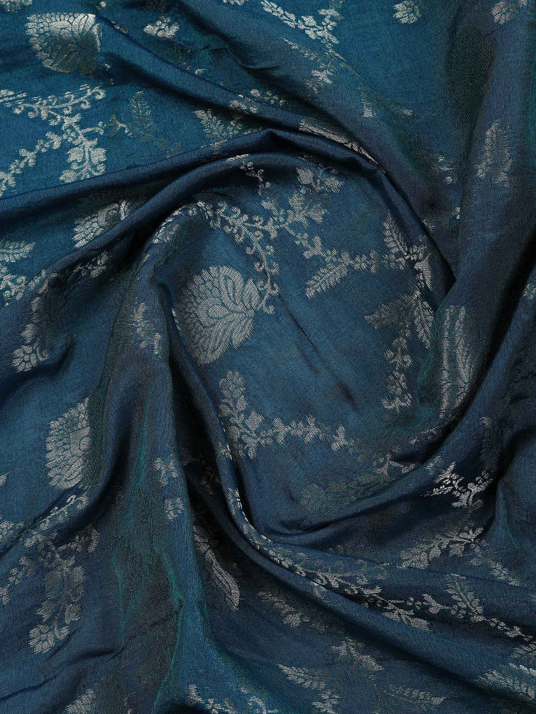 Teal Blue Chanderi Embroidered Unstitched Dress Material