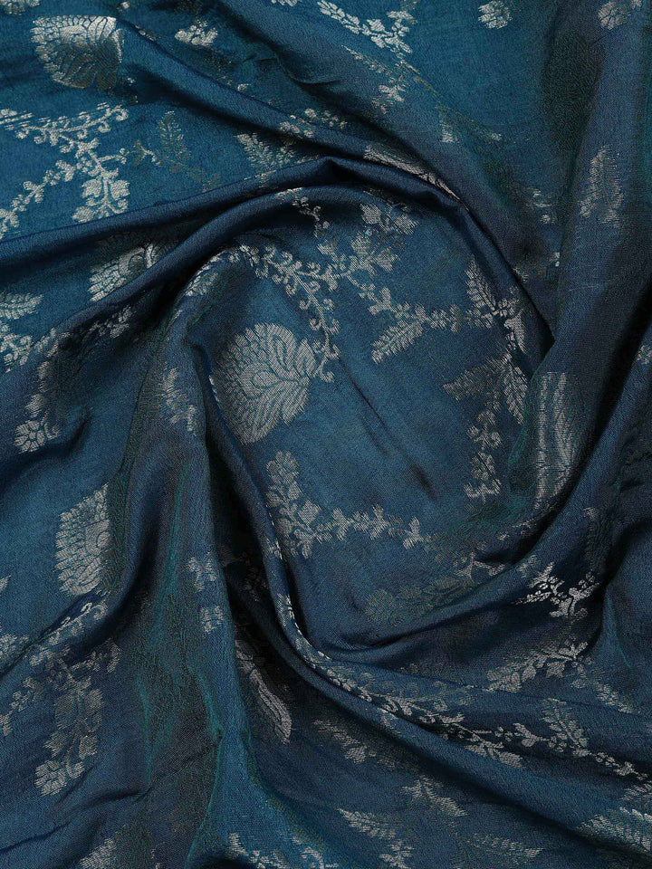 Teal Blue Chanderi Embroidered Unstitched Dress Material