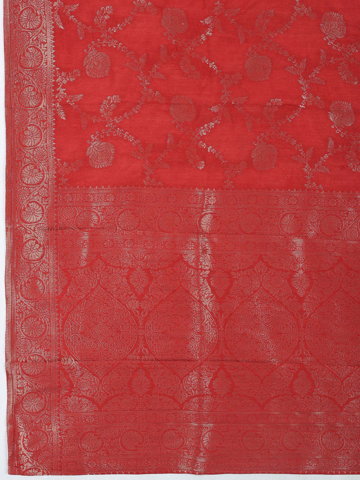 Maroon Chanderi Embroidered Unstitched Dress Material
