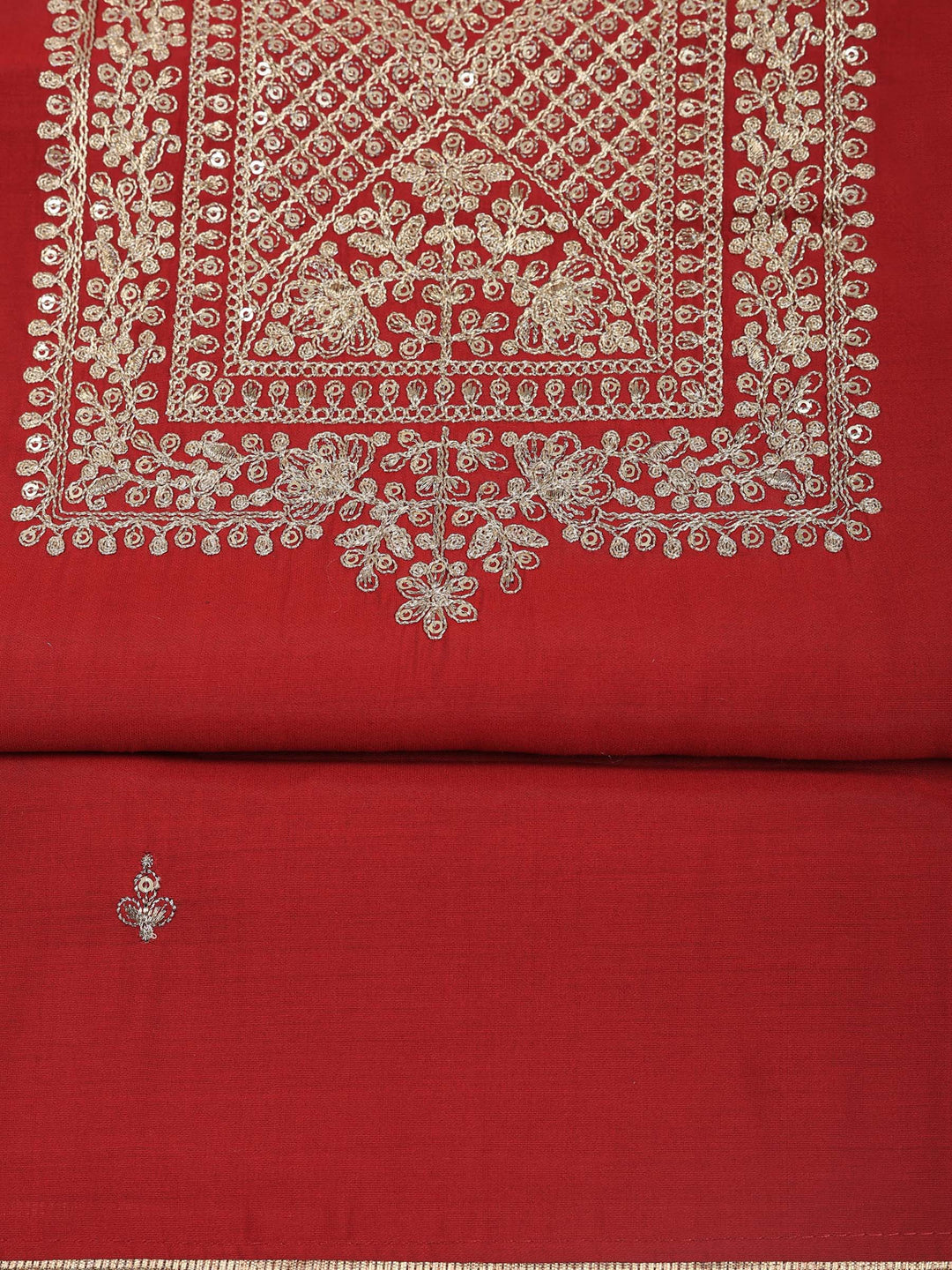 Maroon Chanderi Embroidered Unstitched Dress Material