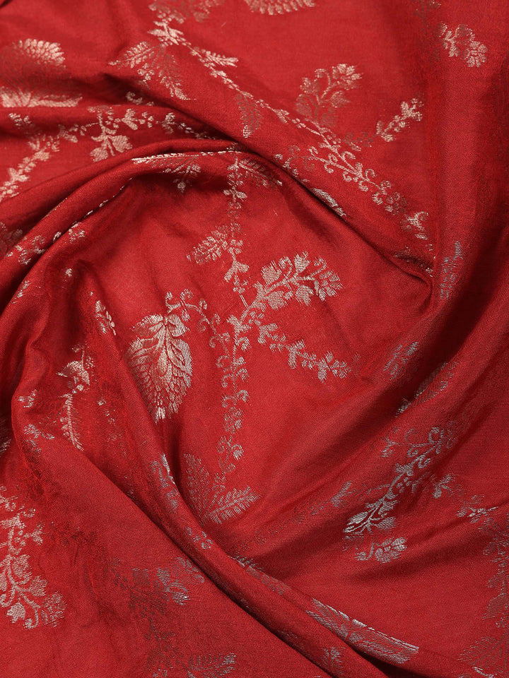 Maroon Chanderi Embroidered Unstitched Dress Material