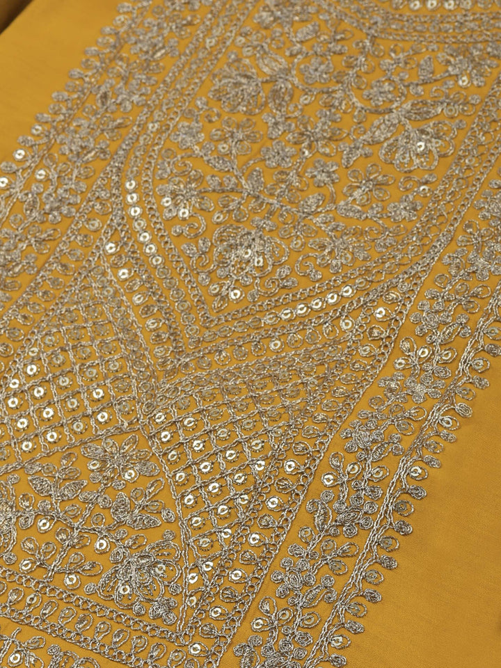 Mustard Chanderi Embroidered Unstitched Dress Material