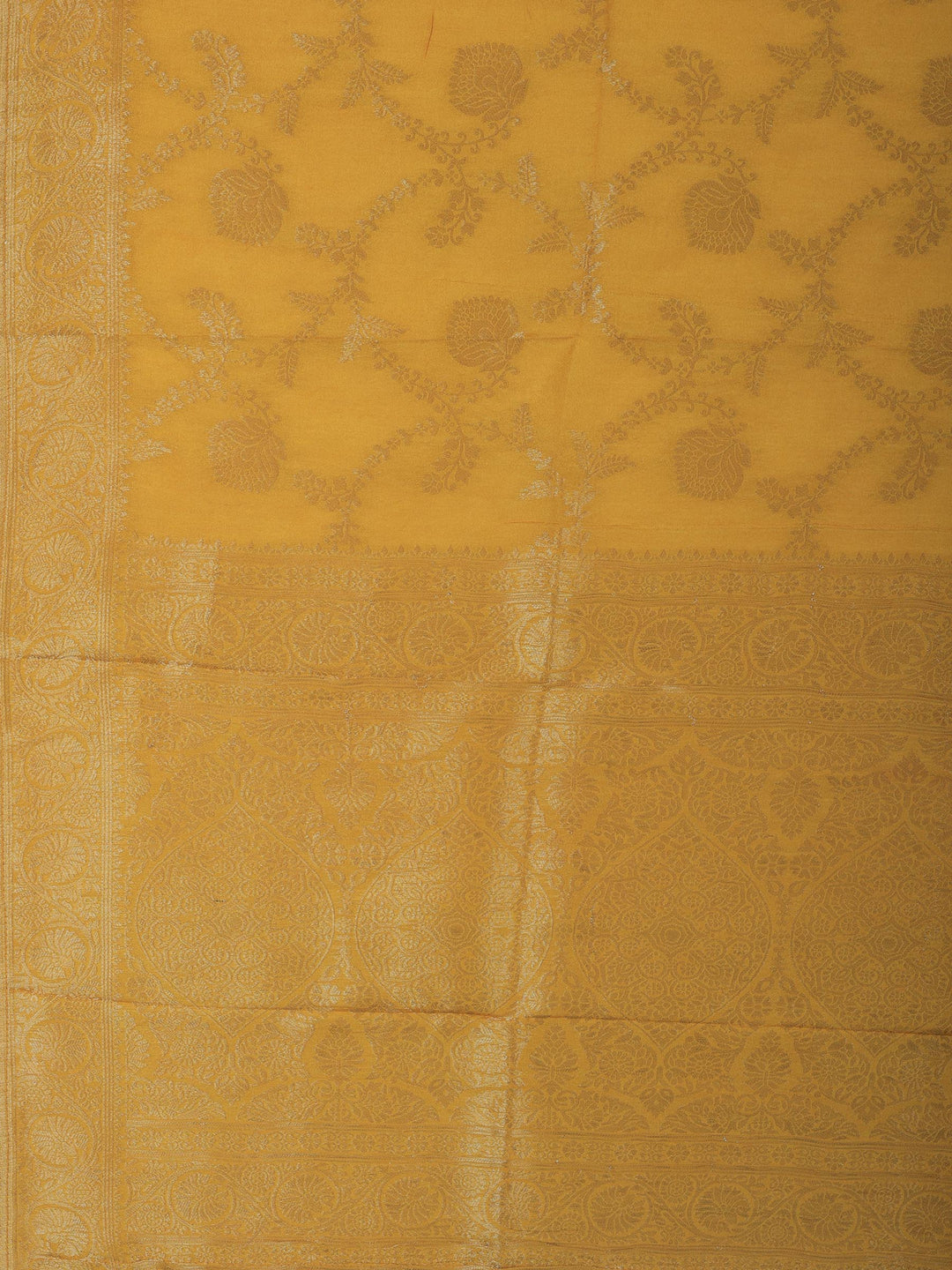 Mustard Chanderi Embroidered Unstitched Dress Material