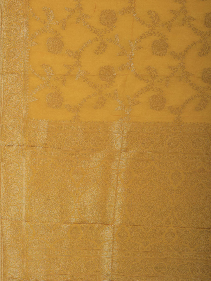 Mustard Chanderi Embroidered Unstitched Dress Material