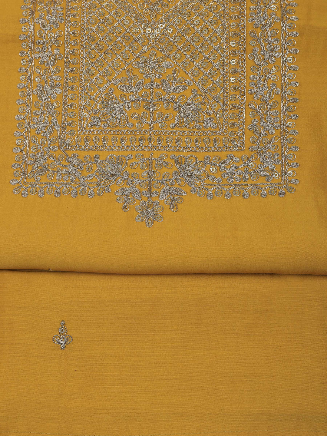 Mustard Chanderi Embroidered Unstitched Dress Material