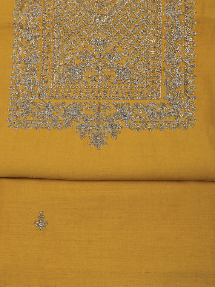 Mustard Chanderi Embroidered Unstitched Dress Material