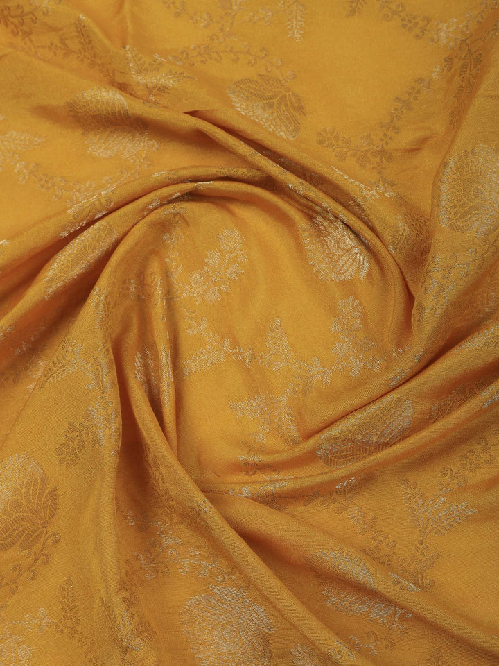 Mustard Chanderi Embroidered Unstitched Dress Material