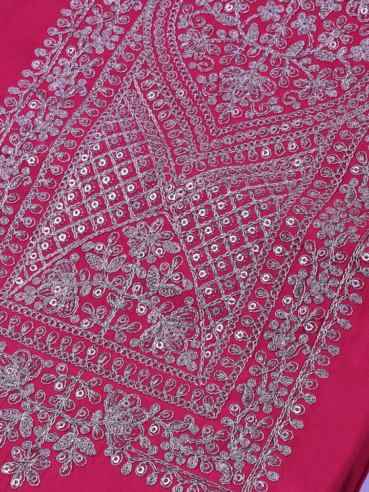 Pink Chanderi Embroidered Unstitched Dress Material