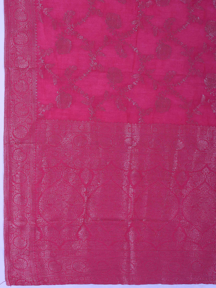 Pink Chanderi Embroidered Unstitched Dress Material