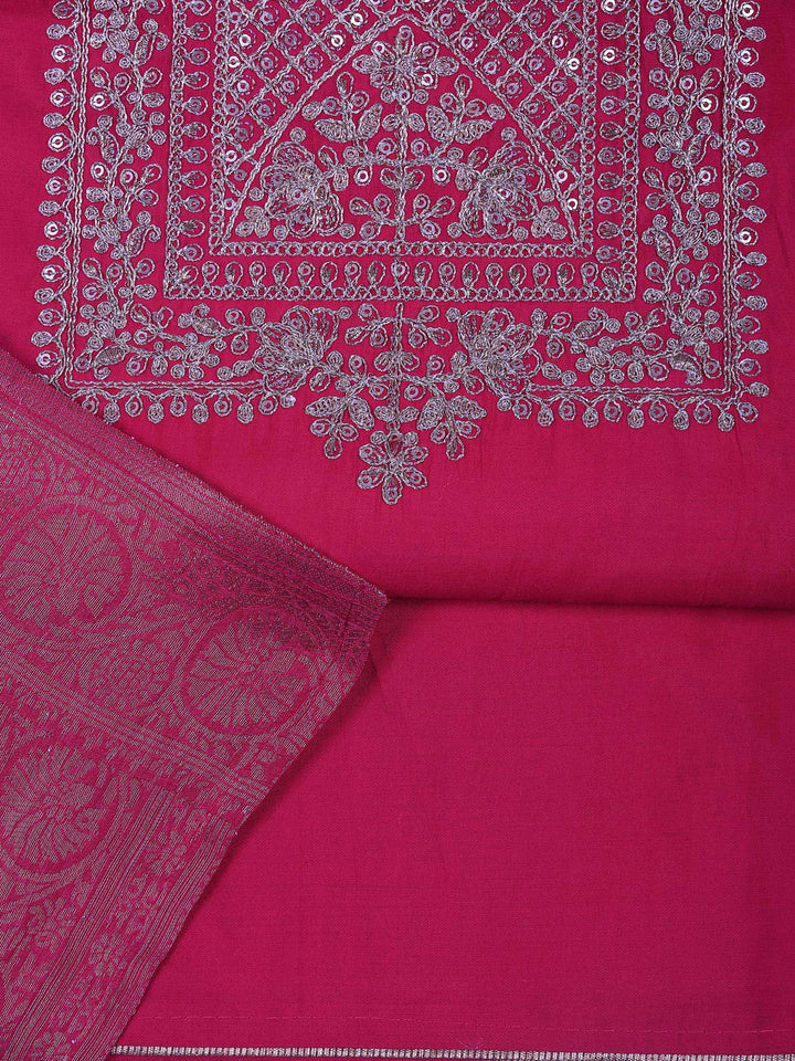 Pink Chanderi Embroidered Unstitched Dress Material